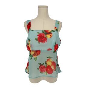 Vintage 1990s XOXO Blue Peach and Rose Print Flyaway Top, Made in USA, Size L